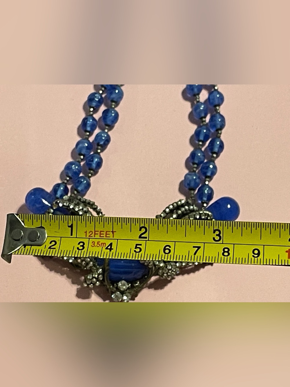 Vintage Ultra Rare Signed Miriam Haskell Cobalt Bead Rhinestone Necklace - Picture 10 of 12